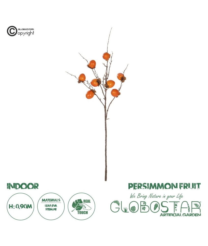 GloboStar® Artificial Garden PERSIMMON FRUIT 21439 Τεχνητό Διακοσμητικό Κλαδί Πορτοκαλί & Καφέ Λωτός Μ35 x Π7 x Υ90cm